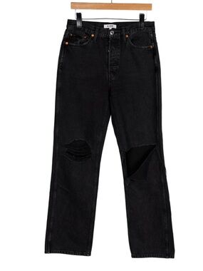 Re/Done Women’s Black Distressed Straight Jeans
